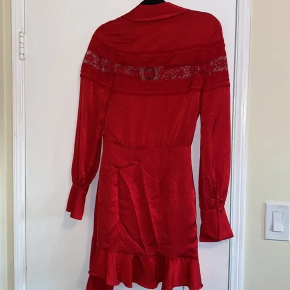 SELF-PORTRAIT Trimmed Wrap Red Dress - Picture 16 of 16